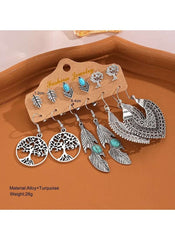 Huitich bohemian turquoise earrings set featuring silver tree, feather, and intricate designs