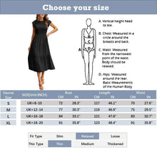 White tiered midi dress size chart with model wearing the dress