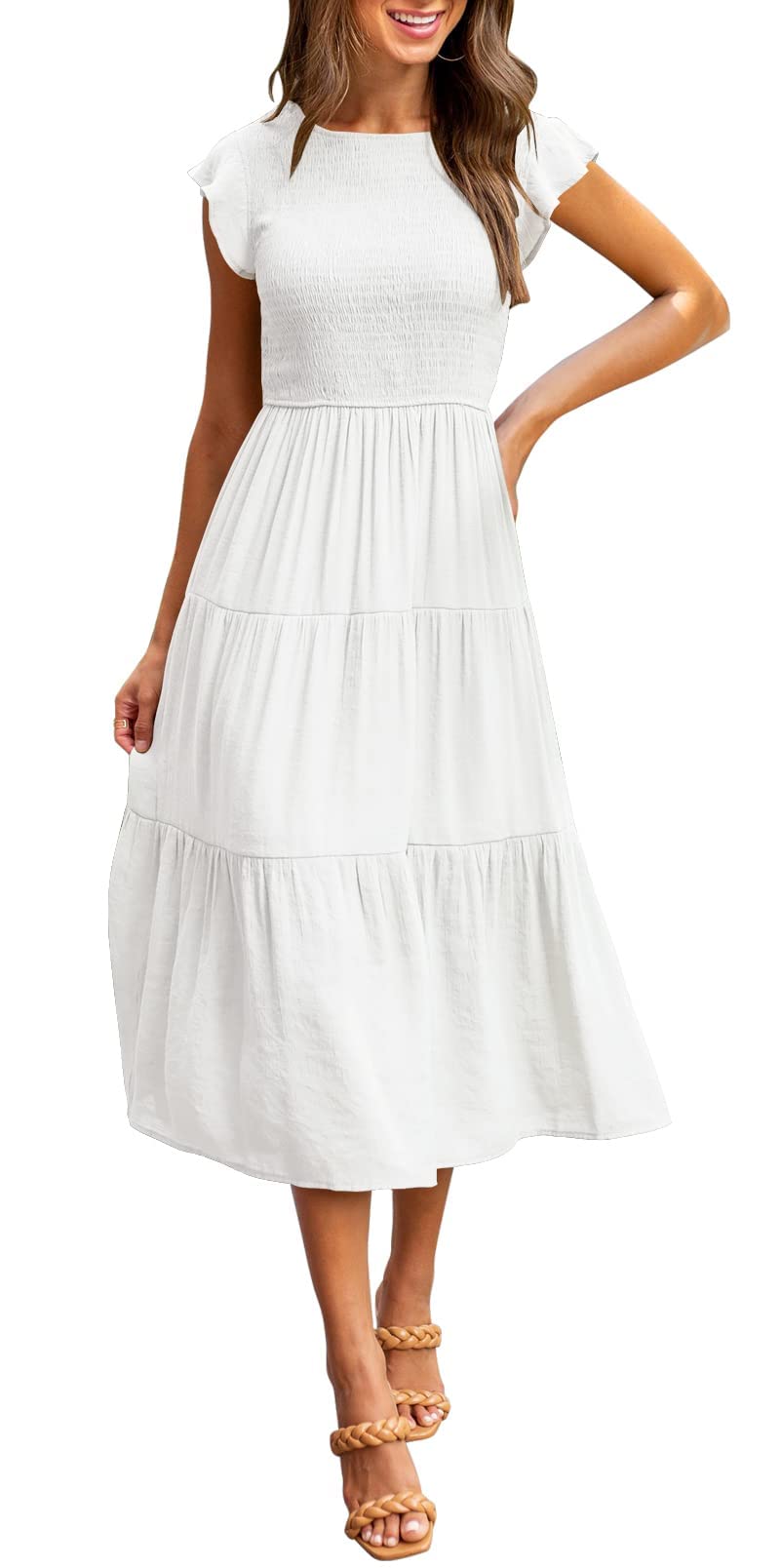 Mumzar white boho summer maxi dress women with short sleeves and tiered skirt perfect for casual wear