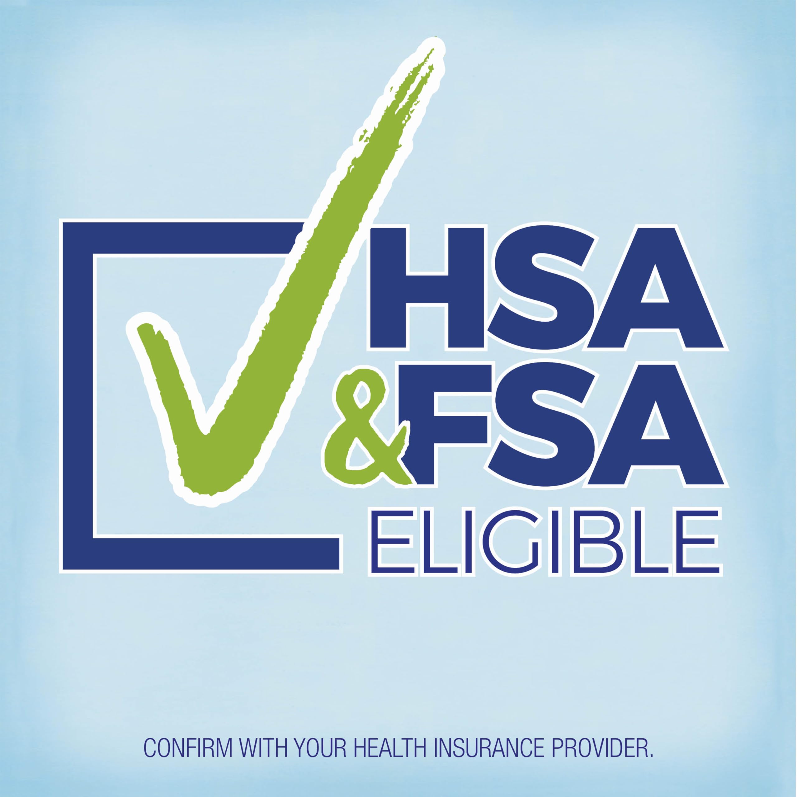 Boiron HSA and FSA eligible logo with green checkmark on blue background for kids sleep aid liquid