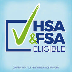 Boiron HSA and FSA eligible logo with green checkmark on blue background for kids sleep aid liquid