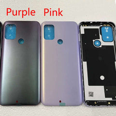 Mumzar Moto G30 battery cover replacement in purple and pink showing exterior and inner frame panels