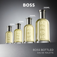 Boss Bottled Eau De Toilette for men in 30ml 50ml 100ml and 200ml glass bottles with silver caps