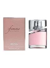 Eau de parfum gift box and bottle, dusty rose label, silver spray cap, 75 ml.