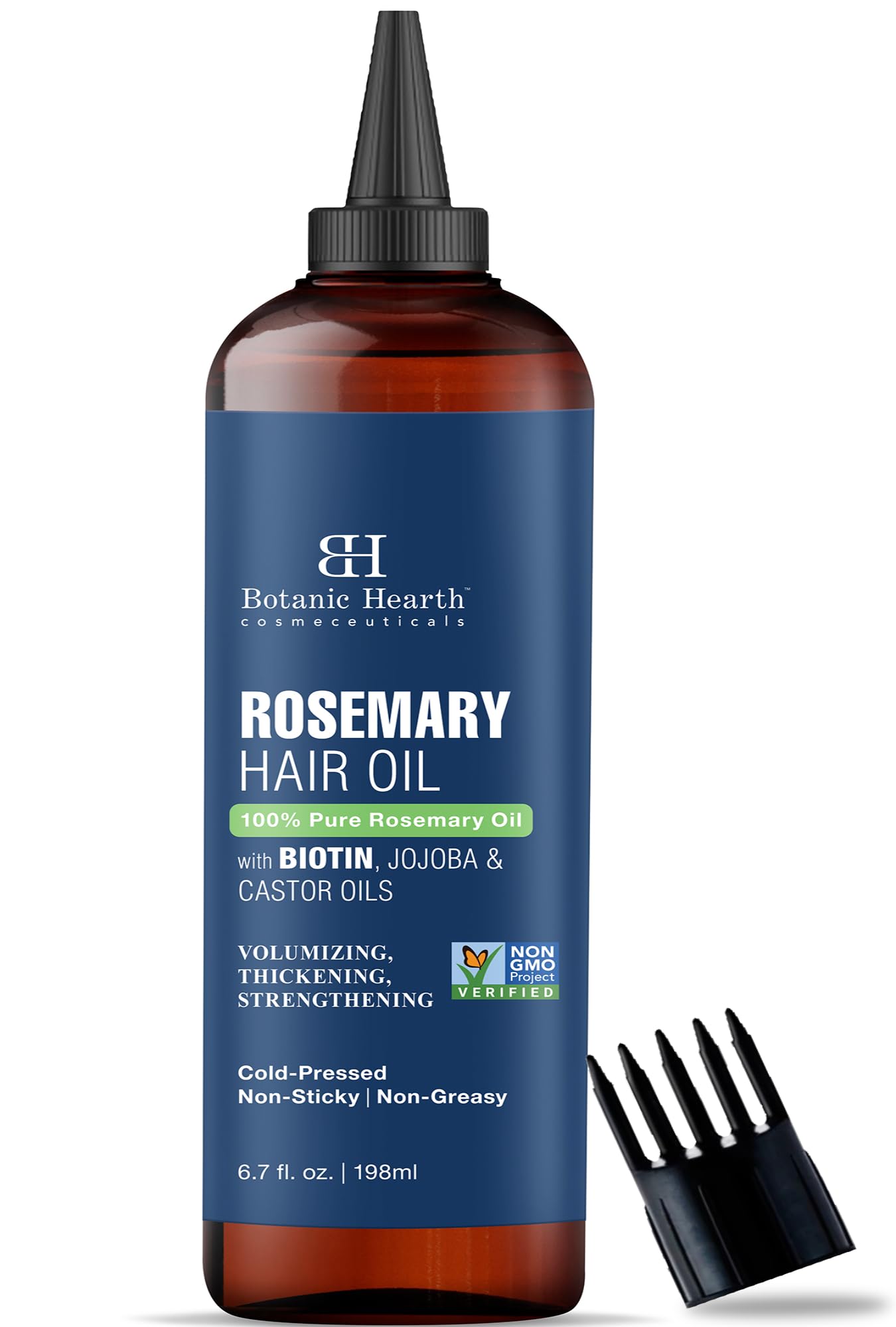 Botanic Hearth Rosemary Hair Oil bottle with biotin infused hair strengthening oil for volumizing and thickening