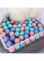 Huitich BPA-free play ball pit balls in pastel pink blue and purple colors in white wire basket