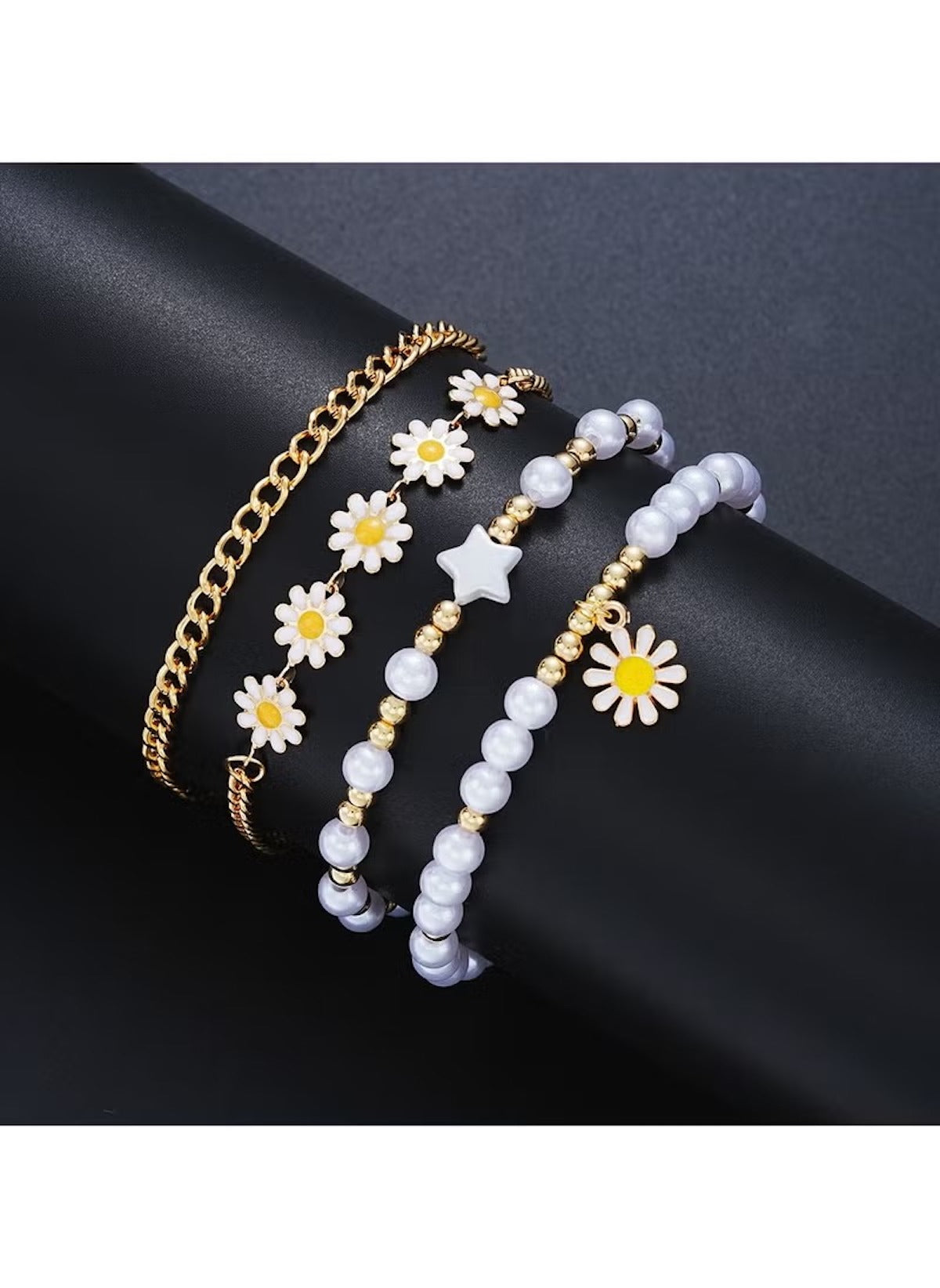Huitich 14 piece layered beach jewelry set with gold chains white pearls and daisy charms