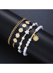 Huitich 14 piece layered beach jewelry set with gold chains white pearls and daisy charms