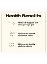 Health benefits panel for apple cider vinegar supplement with icons