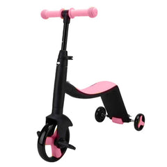 Huitich 3 in 1 tricycle for kids in black and pink with adjustable handle and training wheels