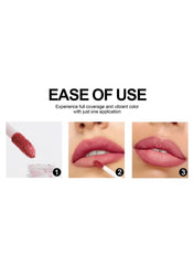 Huitich 6 piece matte lip kit showing applicator and smooth matte lip color application steps