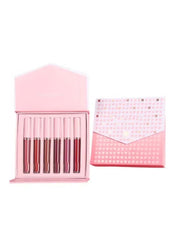 Huitich 6 piece matte lip kit with six shades of lip glosses in a pink decorative box