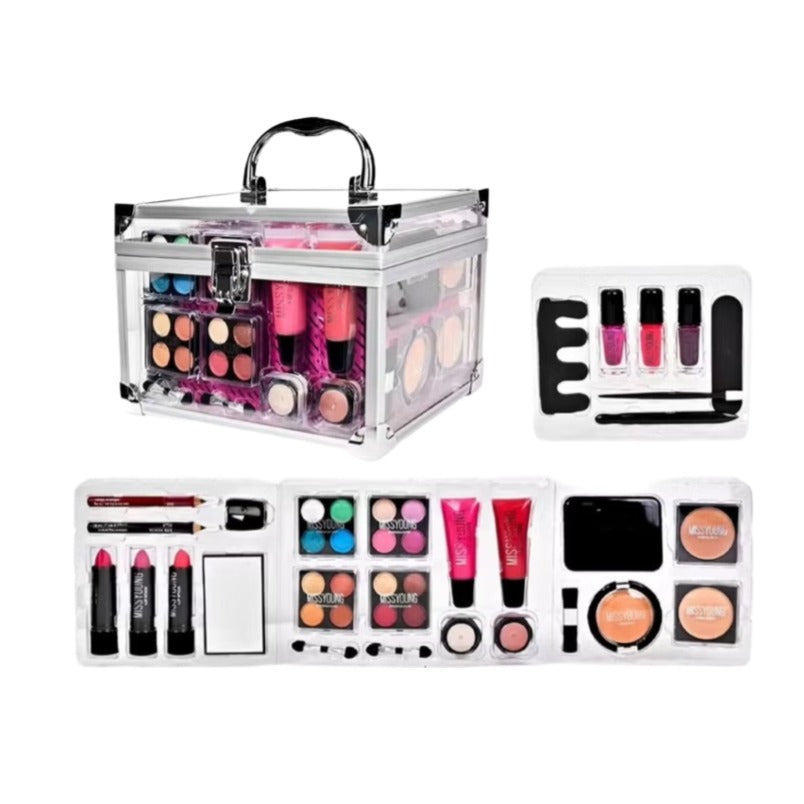 Huitich complete eyeshadow and lip color set with multiple shades and compact case