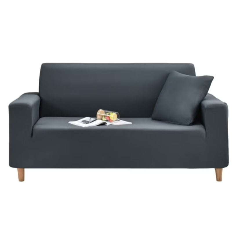 Huitich dark gray elastic sofa slipcover for 2 seater with fitted design and matching cushion cover
