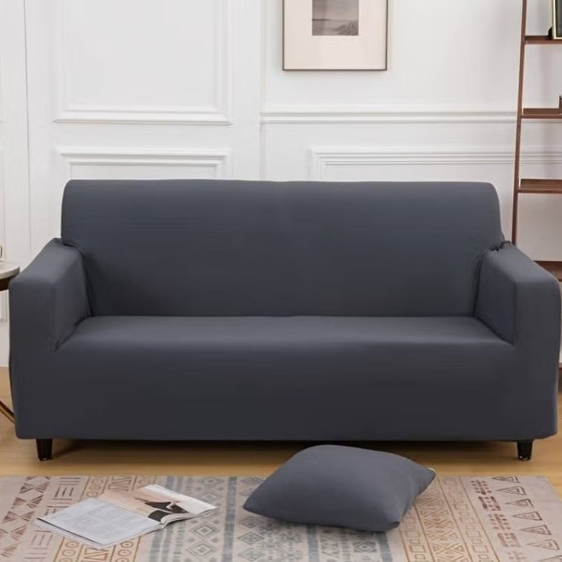 Huitich elastic sofa slipcover for 2 seater in dark gray fitted over modern two-seat sofa