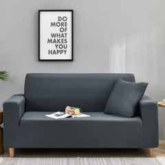 Huitich elastic sofa slipcover for 2 seater in dark gray fitted on modern sofa with cushion