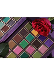 Huitich matte shimmer eyeshadow palette featuring vibrant green purple pink and brown shades with a red rose
