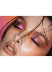 Close-up of woman wearing vibrant pink and orange eyeshadow from Huitich matte shimmer eyeshadow palette