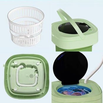 Huitich mini automatic portable washer for travel in light green with removable laundry basket and compact design