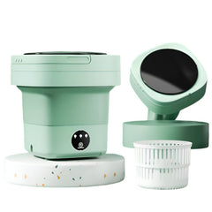 Huitich mini automatic portable washer for travel in green with collapsible design and laundry basket