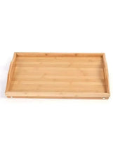 Wooden breakfast tray with raised sides and carry handle cutout