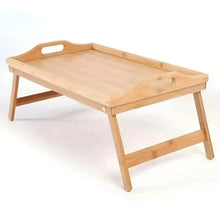 Folding wooden breakfast tray with attached legs and carry handle