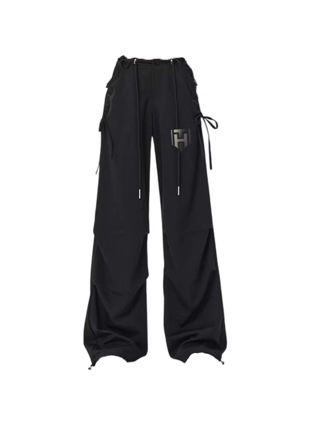 Huitich black breathable flowy pants for women with adjustable waist and wide legs