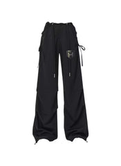 Huitich black breathable flowy pants for women with adjustable waist and wide legs