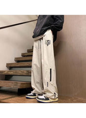 Huitich beige breathable outdoor pants for men with adjustable drawstring and side zipper pockets