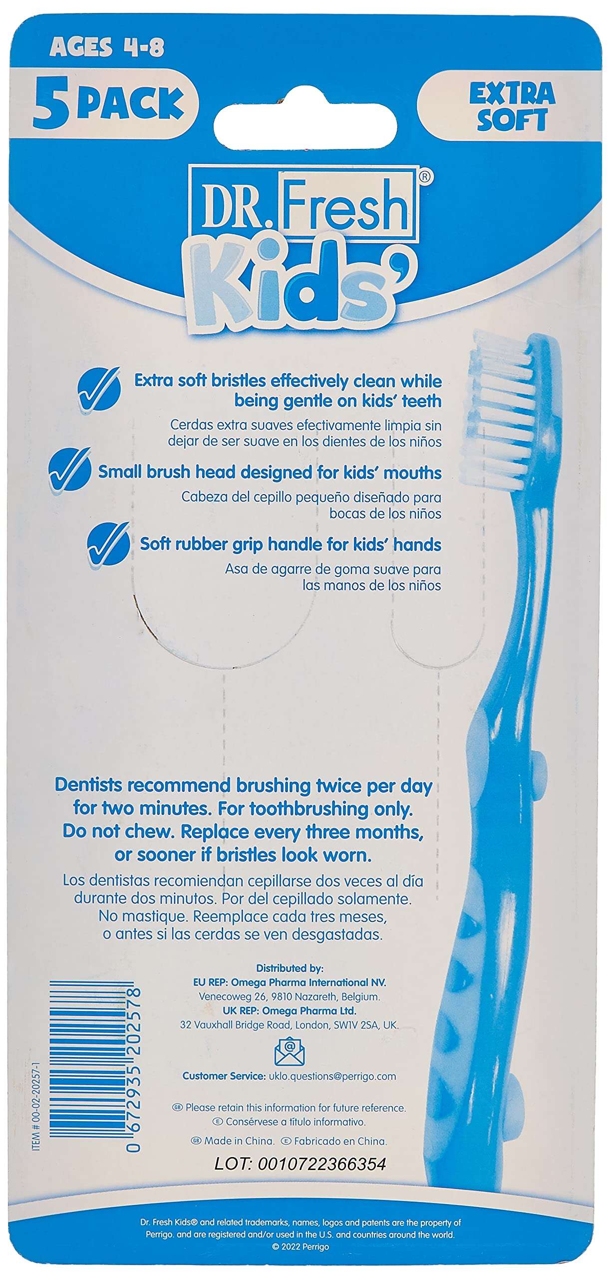 Dr Fresh kids toothbrush set 5 pack extra soft bristles small brush head soft rubber grip ages 4 to 8