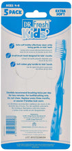 Kids toothbrush 5-pack blister back panel with directions and care icons