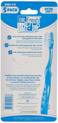 Dr Fresh kids toothbrush set 5 pack extra soft bristles small brush head soft rubber grip ages 4 to 8