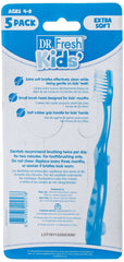 Dr Fresh kids toothbrush set 5 pack ages 4 to 8 extra soft blue handles small brush heads