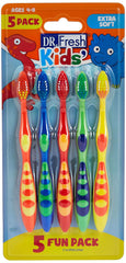 Dr Fresh kids toothbrush set 5 pack colorful extra soft toothbrushes for ages 4 to 8