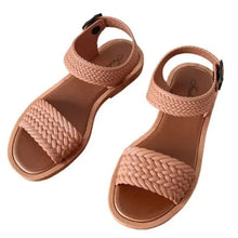 Women's braided open-toe sandals with ankle strap and rounded sole