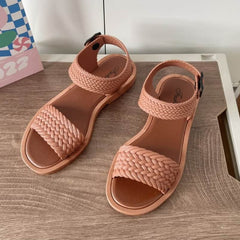 Huitich brown braided sandals for women with ankle straps and cushioned footbed