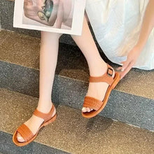 Women's woven braided open-toe sandals with adjustable ankle buckle