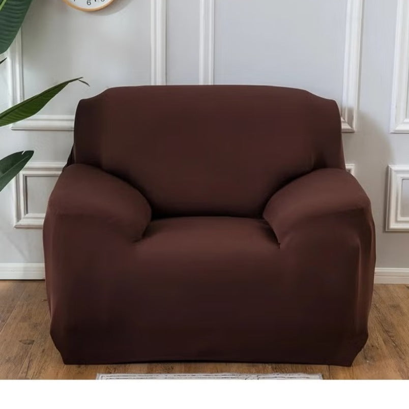 Huitich brown elastic sofa cover fitted on a single-seat sofa in a modern living room