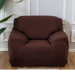 Huitich brown elastic sofa cover fitted on a single-seat sofa in a modern living room