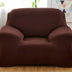 Huitich brown elastic sofa cover fitted on a two-seater sofa in a bright living room