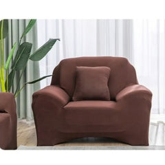 Huitich brown elastic sofa cover fitted on armchair with matching cushion in modern living room
