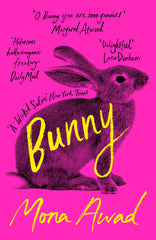 Bunny Mona Awad novel book cover with a black and pink rabbit illustration and yellow text