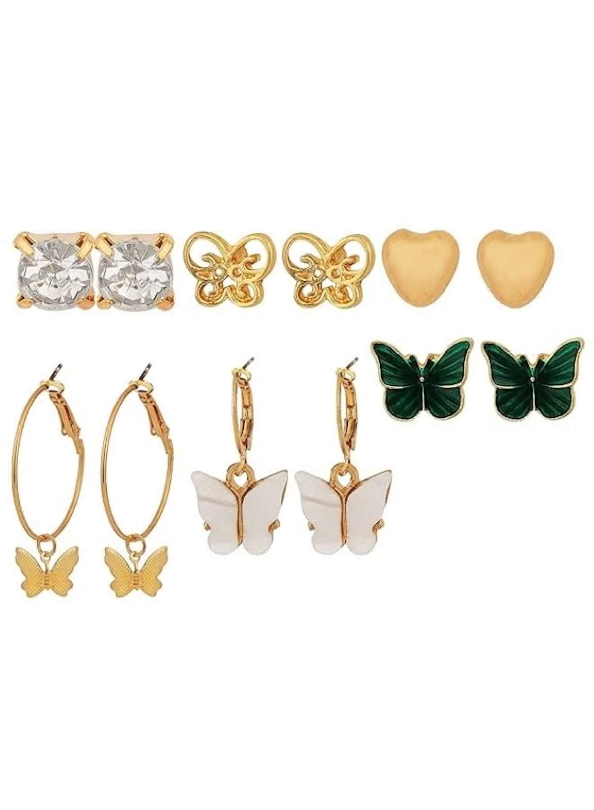Huitich butterfly and heart earring set for women featuring gold and colorful designs