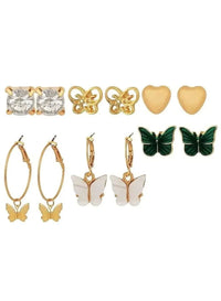 Butterfly & Heart Statement Earring Set for Women – 6 Pairs of Studs, Hoops & Drops