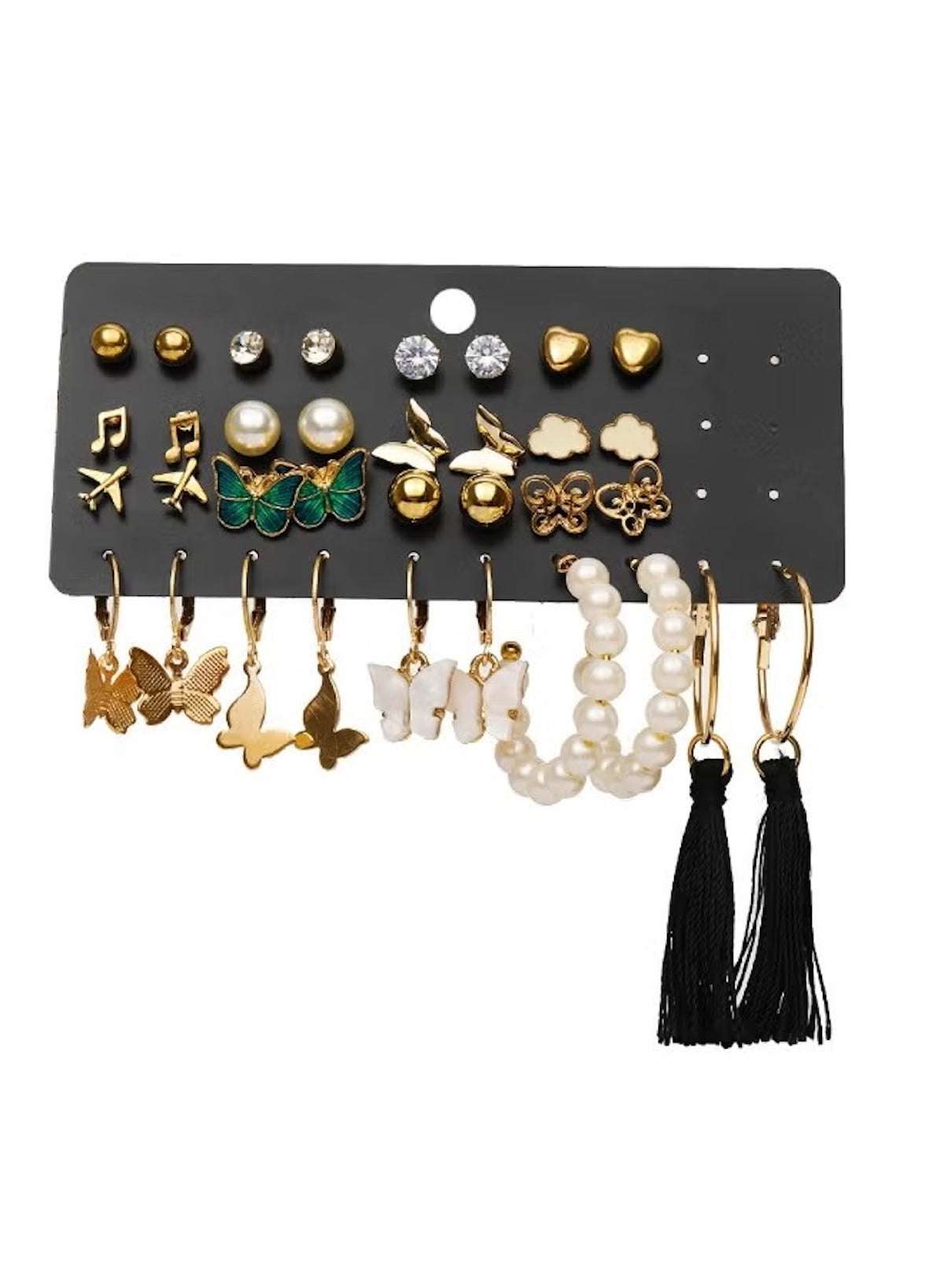 Huitich butterfly and pearl earring set featuring various designs in gold and pearl options