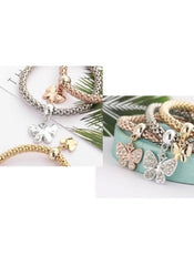 Huitich butterfly charm bracelet set featuring silver, gold, and rose gold bracelets with detailed butterfly charms