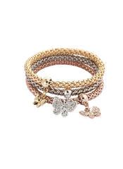 Huitich butterfly charm bracelet set with gold silver and rose gold braided bands and butterfly pendants