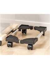 Black retractable base stand with caster wheels and textured support pads