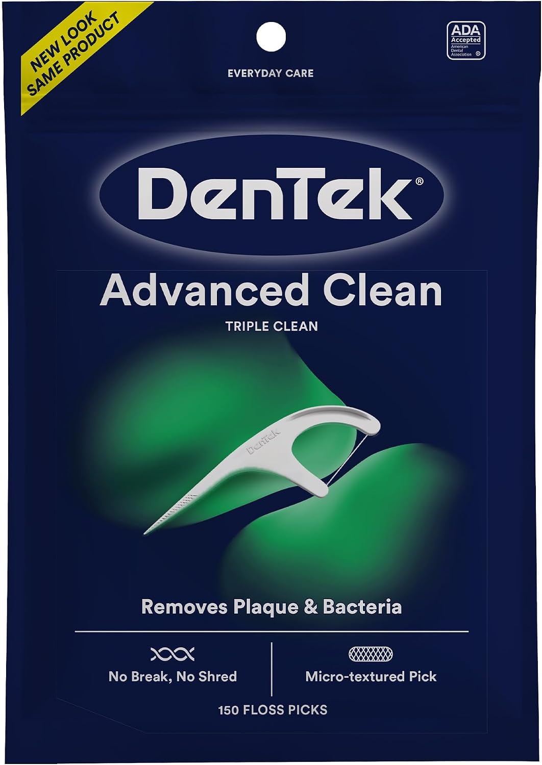 DenTek Triple Clean Advanced Clean Floss Picks, No Break & No Shred Floss, 150 Count, (Packaging May Vary)