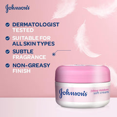 Johnson’s 24 Hour Moisture Soft Cream, Pack of 3x100ml, Enriched with Shea Butter, Reduces Skin Tightness, Flakiness, Moisturizing Cream, Suitable for All Skin Types - Package May Vary